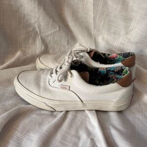 Vans White and Tan Sneakers with Patterned Lining